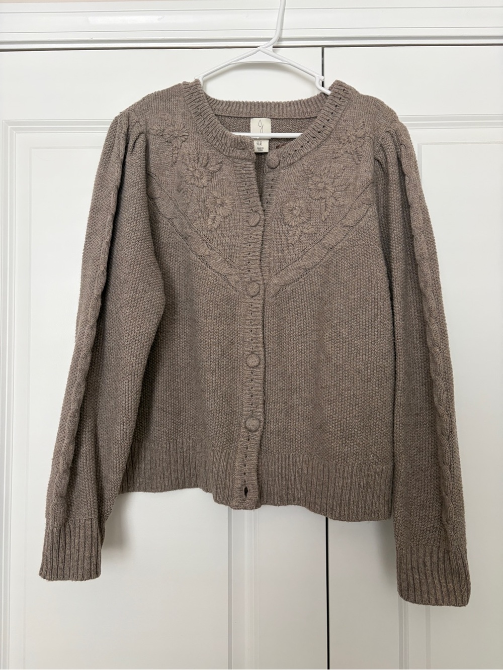 Jolie Womens Taupe Knit Button-Up Cardigan Sweater